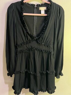 Altar'd State Black Long-Sleeve Ruffle Tiered Mini Dress